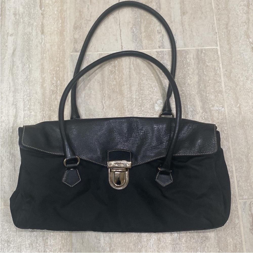 Prada Tessuto black leather nylon shoulder bag Authentic